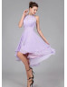 Lilac Chiffon Jewel Neckline Hi Low Short Prom Dress